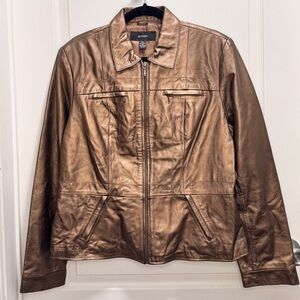 Alfani Stylish leather women’s jacket, bronze color, size XL EUC,